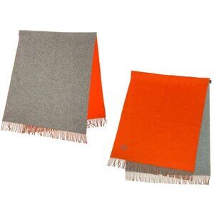 Hermes Cashmere Shawl Scarf Reversible Gray and Orange